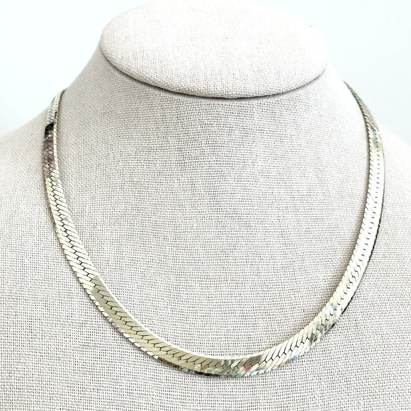 925 Italy Sterling Silver Gold Vermeil Vintage 6.5MM Herringbone Chain Necklace - Picture 1 of 9